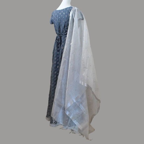 Grey Dress with Intricate Mirror Work | Muvvas Boutique - Picture 10 of 13